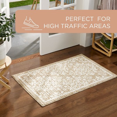 Beige Tufted Medallion Washable Rectangular Rug 24" x 40"