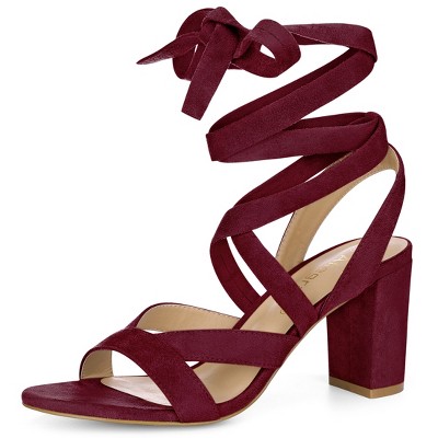 Allegra K Women's Open Toe Front Crisscross Chunky Heel Lace Ups Sandals