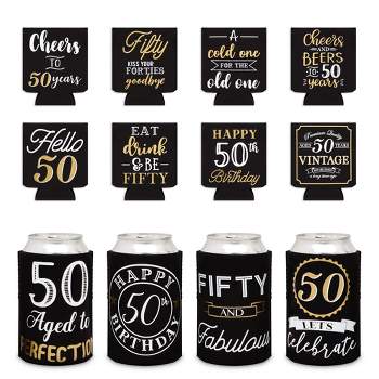 Sparkle and Bash 12 Pack 50th Birthday Can Cooler Sleeves for Soda - Cheers and Beers to 50 Years Decorations and Party Favors (2.5x4 in)