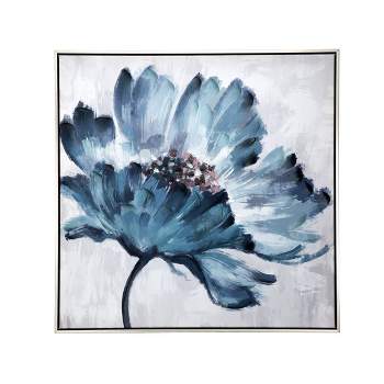 30"x30" Embellished and Hand Painted Floral Canvas Wall Art Canvas Blue/White/Gray - A&B Home