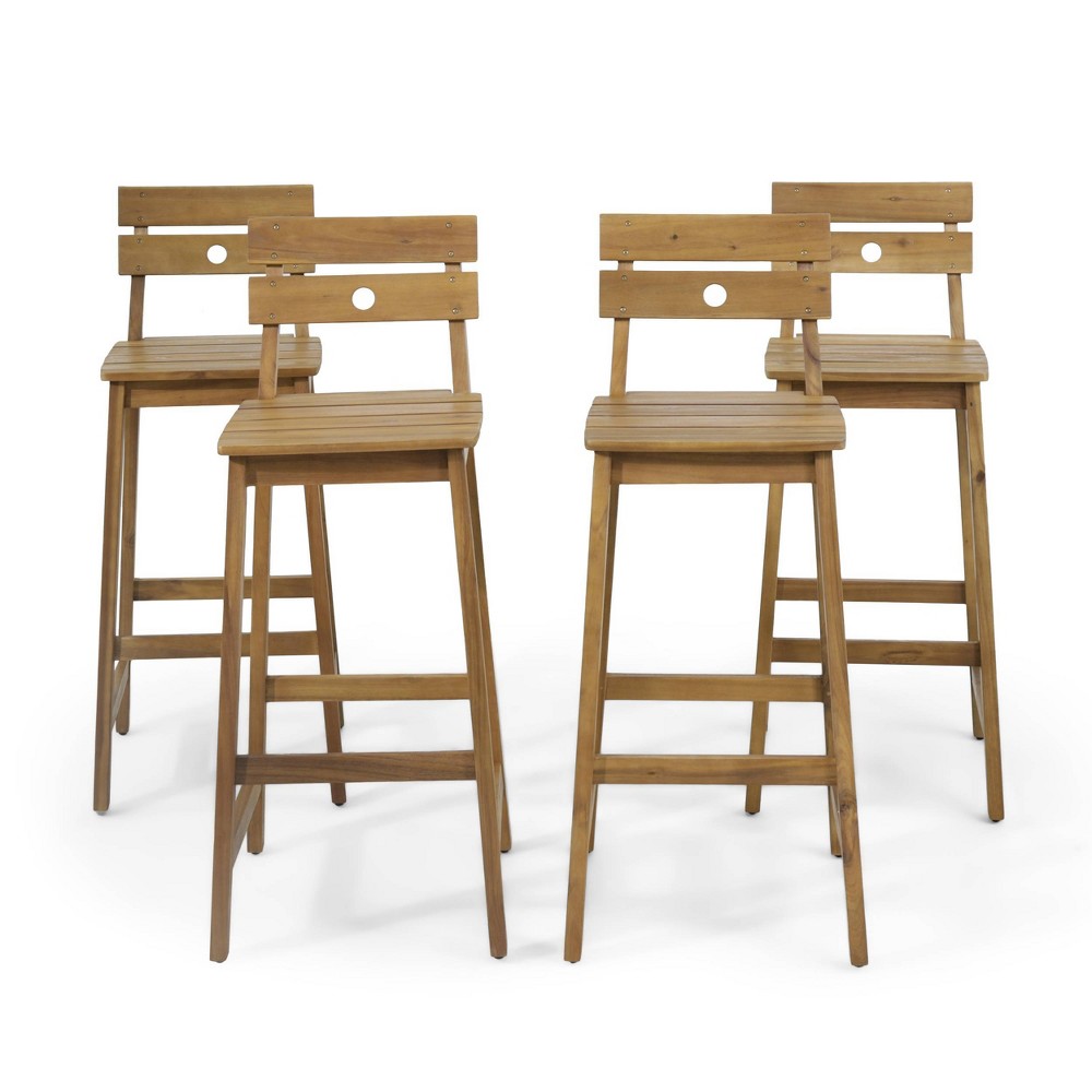 4pk Ashlyn Outdoor Acacia Wood Backed Bar Stools Teak - Christopher Knight Home: Water-Resistant, 90 Day Warranty