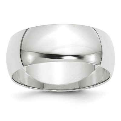Black Bow Jewelry 7mm or 8mm 14K White Gold Lightweight Half Round Standard Fit Band