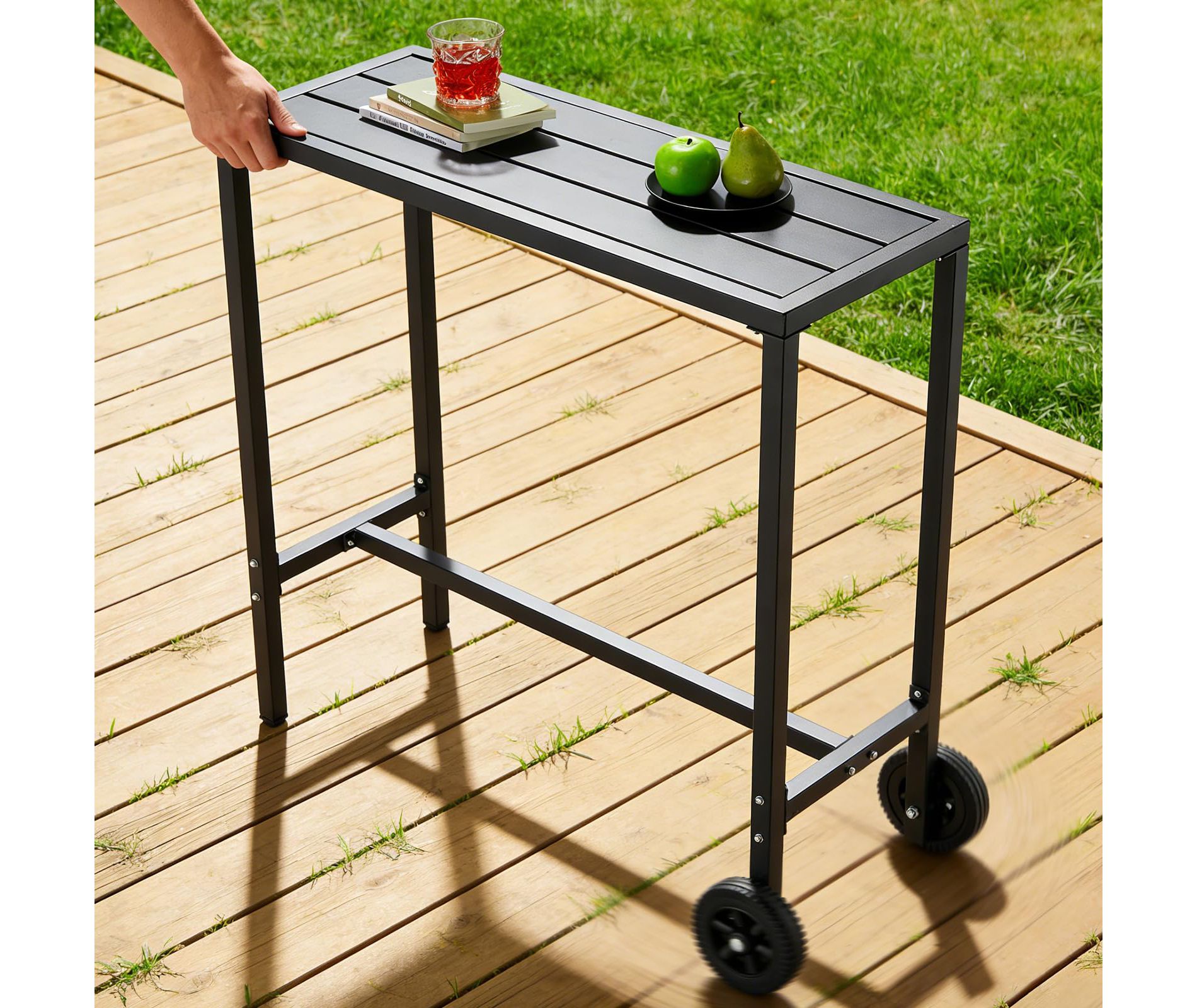 COZONY 39 Inch Rolling Bar Table with Wheels & Adjustable Feet, Waterproof Metal Top Counter Height Table for Patio or Kitchen