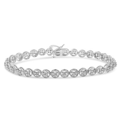 Silver 1/4 Cttw Diamond Open Circle Wheel Link Tennis Bracelet
