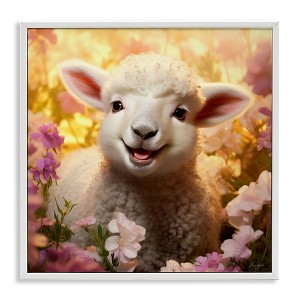 Stupell Industries Lamb in Flower Meadow Framed Giclee Art, White, 24" x 24" - 1 of 4