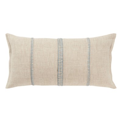14"x26" Oversized Solid Lumbar Throw Pillow Cover Natural - Rizzy Home: Cotton Woven, Hidden Zipper, Farmhouse Style