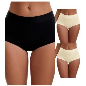 INSPIRE CHIC Women's High Waist Tummy Control Elastic Waistband Comfortable Brief 3 Packs - 1 of 4