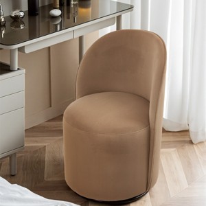 Velvet Swivel Vanity Chair with Metal Base,360° Rotating Upholstered Round Back Chair,Modern Makeup Chair for Bedroom Dressing Table-Baofuwish - 1 of 4