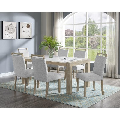 NicBex 5PCS/7PCS Dining Table Set,Marble Stone Rectangular Dining Table with 4/6 Full Back Upholstered Chairs for 4/6,Gray