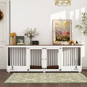 FUFU&GAGA 86.6" Dog Crate Furniture Wooden Dog Kennel with Room Divider and 2 Drawers - 1 of 4