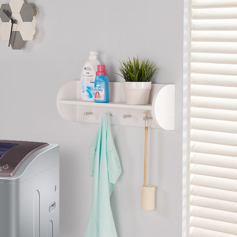 Danya B Utility Shelf with Four Large Stainless Steel Hooks White, 2 of 4