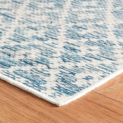Melange Diamond Blue Synthetic Machine Washable Rug, 2x3