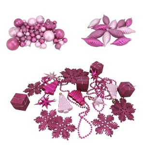 Northlight 125ct Shatterproof 4-Finish Christmas Ornament Set 5.5" - Pink - 1 of 4