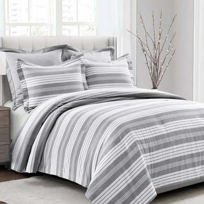 Gray and White Striped Oversized Twin Comforter Set Refined Gray Stripe  Yarn Dyed Cotton XL Twin Bedding Set