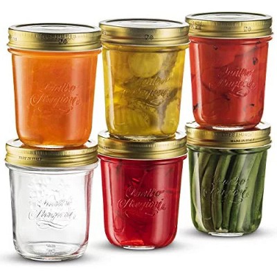 Bormioli Rocco Quattro Stagioni Set of 6 Clear Airtight Mason Jars, Made from Food Safe Durable Glass, Made in Italy