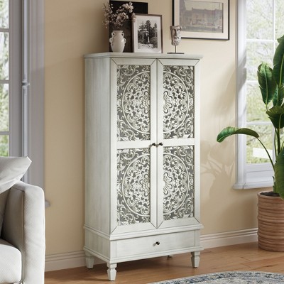 Okak Vintage Hollow-Carved Wood Sideboard Storage Cabinet with Floral Design,Accent Display Pantry Cabinets for Dining Room,Living Room