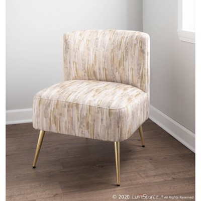 Contemporary Light Brown Slipper Chair with Gold Metal Legs