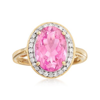 Ross-Simons 5.25 Carat Pink Topaz and .21 ct. t.w. Diamond Ring in 14kt Yellow Gold