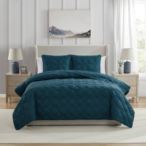 VCNY Full/Queen 3pc Lucy Pinsonic Quilt Set Teal Blue: Hypoallergenic Microfiber, Includes 2 Shams - 1 of 4