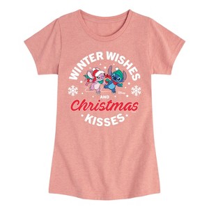 Girls' - Lilo and Stitch - Winter Wishes and Christmas Kisses Fitted Short Sleeve Graphic T-Shirt - 1 of 4