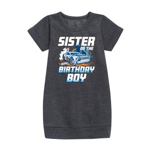 - Hot Wheels - Sister Of Birthday Boy Graphic Short Sleeve Fleece Dress - 1 of 2