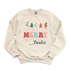 Simply Sage Market Women's Graphic Sweatshirt Merry Stacked Teacher - 1 of 4