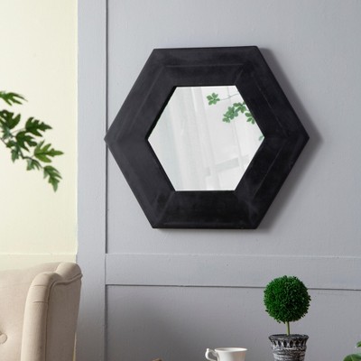 VYNXARIA 18.5" x 18.5" Hexagon Solid Wood Frame Mirror S, Wall Decor for Living Room Bathroom Hallway, Black