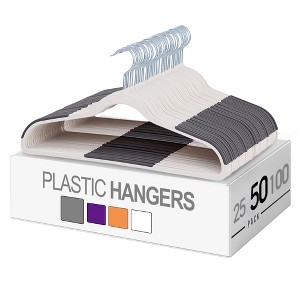 VECELO 25/50 pk Plastic Hanger 360º Swivel Hook Non Slip Coat Hangers with Magic Hangers & Tie Rack - 1 of 4