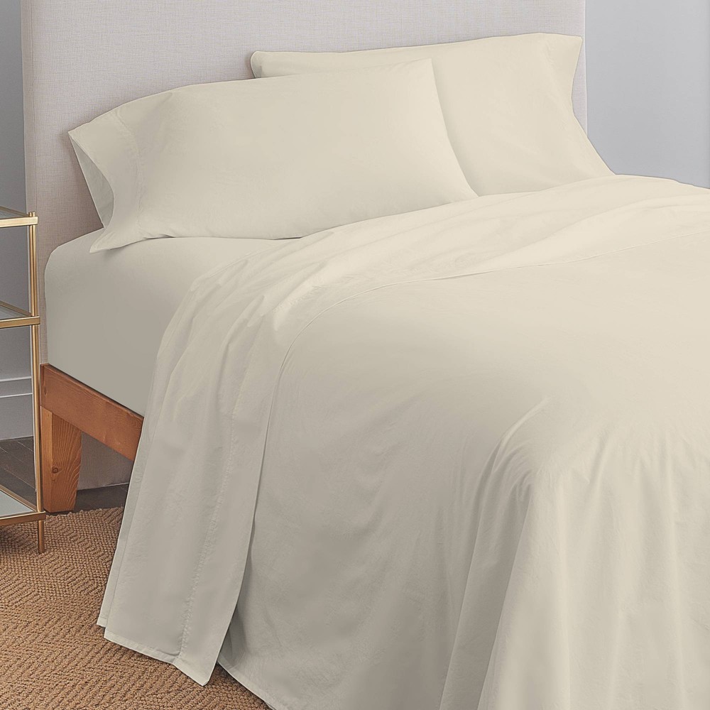 Photos - Bed Linen Full 300 Thread Count Cotton Sateen Sheet Set Ivory - Color Sense