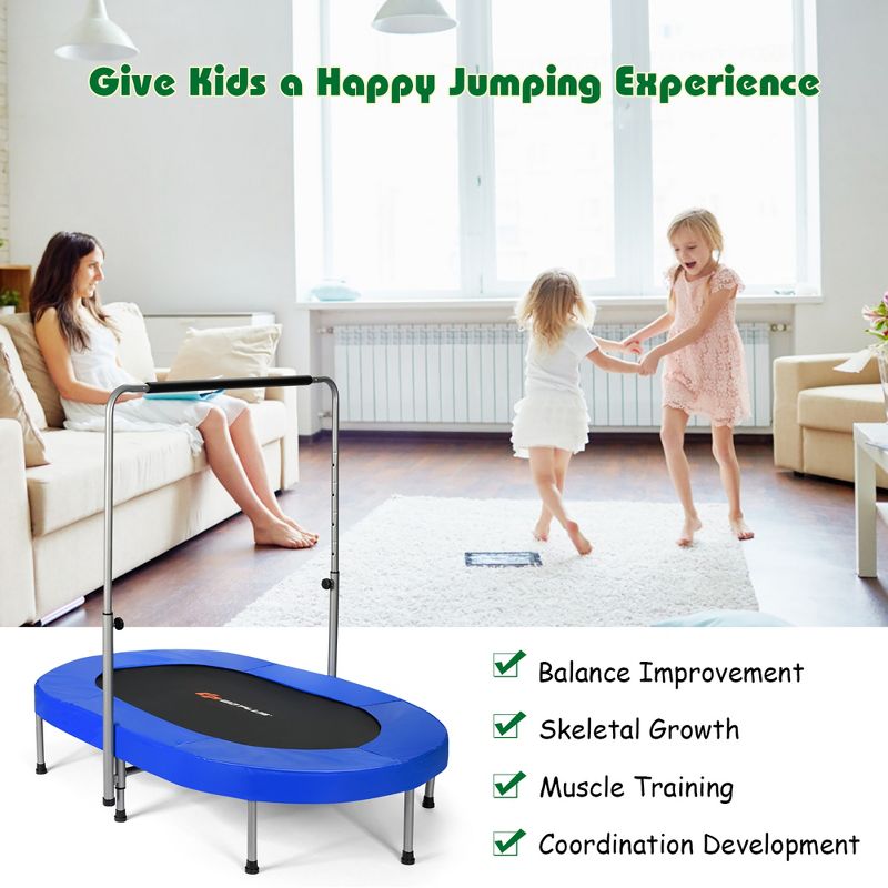 Costway Foldable Trampoline Double Mini Kids Fitness Rebounder w/ Adjustable Handle Red\Blue, 5 of 11