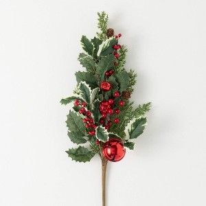 31"H Sullivans Artificial Christmas Jingle Bell Holly Pine Spray, Green-Red, Indoor Christmas Decor - 1 of 3
