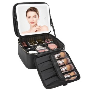 Generic Travel Makeup Bag With LED Mirror, Cosmetic Train Case, Portable Makeup Artist Organizer Bag - 1 of 4