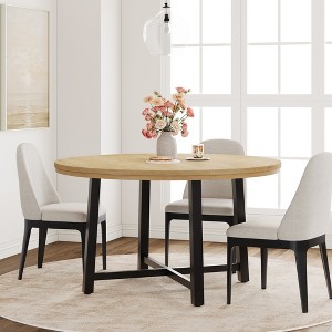 Industrial Farmhouse 47" Round Dining Table,Wooden Top with Rustic Finish, Seats 4-6 Comfortably for Kitchen & Dining Room - 1 of 4