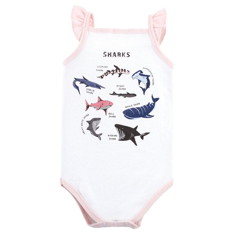 Hudson Baby Infant Girl Cotton Sleeveless Bodysuits, Girl Shark Types, 4 of 9