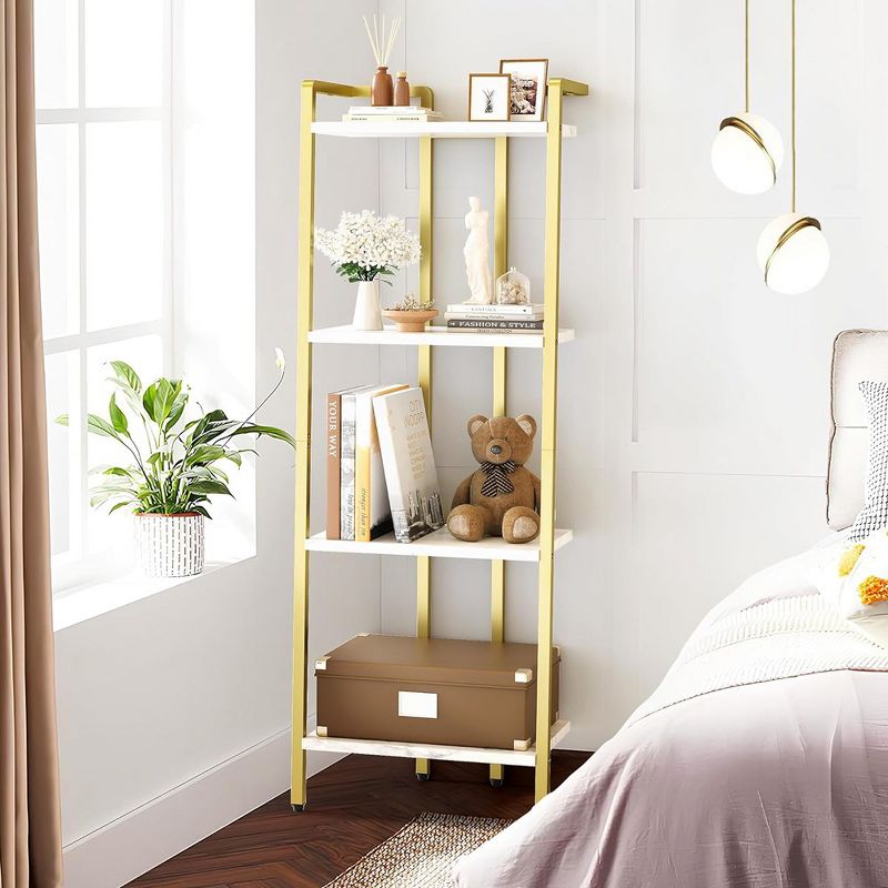Whizmax 4 Tier Bookshelf, Gold Narrow Bookshelf with Metal Frame, Bookshelf with Open Display Shelves, Bookcase for Bedroom Living Room Home Office, 3 of 9