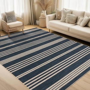 Washable Modern Stripe Accent Rug, Non Slip Non Shedding Carpet, Foldable Low Pile Mat for Laundry Bedside Bedroom Living Room - 1 of 4