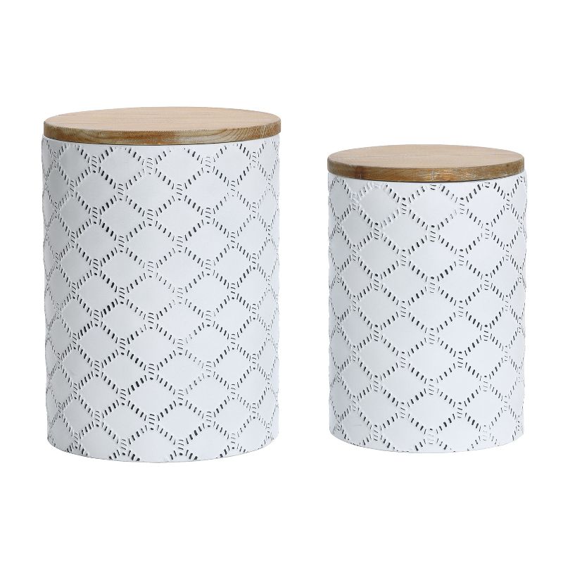 LuxenHome Set of 2 White Round Metal Side and End Tables with Enclosed Storage, 2 of 5