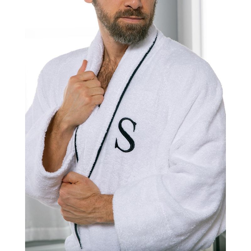 Modern Cotton Absorbent Traditional Adult Unisex Solid with Monogram Bath Robe by Blue Nile Mills, 5 of 10