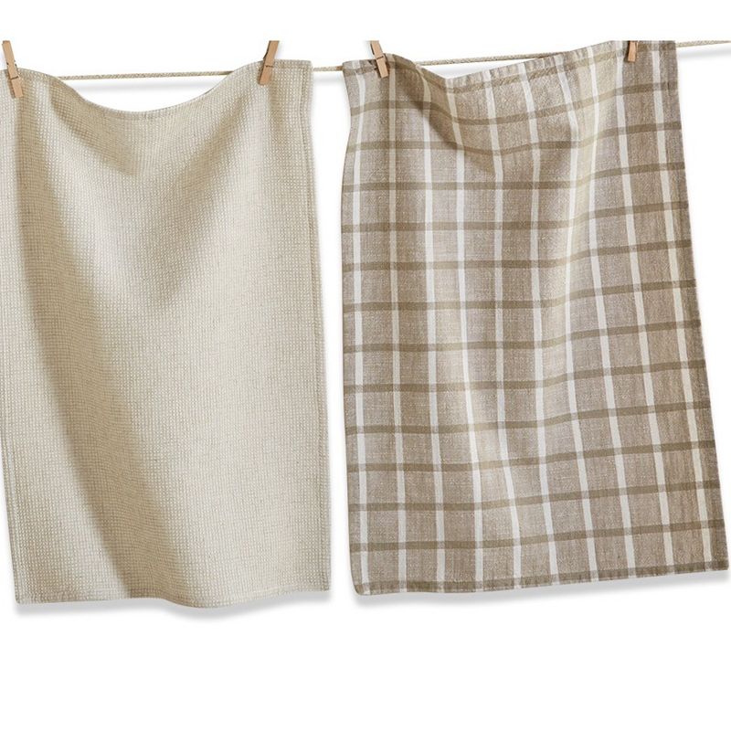 tagltd Set of 4 Canyon Woven Beige Neutrals Cotton   Kitchen Dishtowels Assorted Prints and Plaids 26L x 18W in., 3 of 5