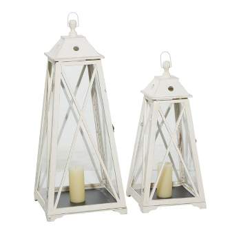 16 X 10 Rustic Wood/glass Candle Holder With Rope Handle Beige - Olivia &  May : Target