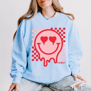 Simply Sage Market S.W.Smiley Valentine Smiley Checkered Lightweight Garment Dyed Sweatshirt - 1 of 4