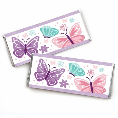 Big Dot of Happiness Beautiful Butterfly - Candy Bar Wrapper Floral Baby Shower or Birthday Party Favors - Set of 24