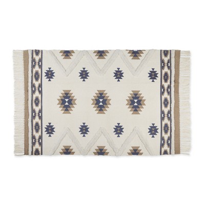 Design Imports Southwestern Textured Fringe - Stone & Blue - 4 X 6 Ft