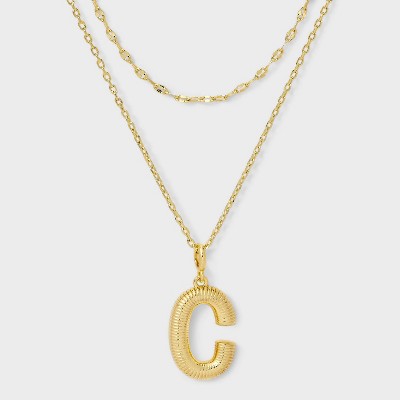 14K Gold Dipped Cubic Zirconia Duo C Initial Multi-Strand Necklace - A New Day™ Gold