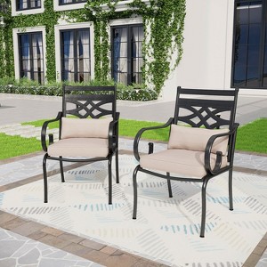 Captiva Designs 2pk Outdoor Patio Dining Steel Chairs with Thick Seat & Back Cushions - 1 of 4