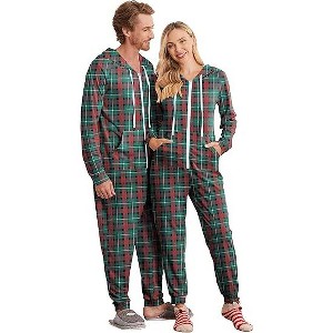 Ekouaer Christmas Onesies for Women Zipper Hooded Onesie Pajamas Adult Soft One Piece Pajama with Pockets - 1 of 4