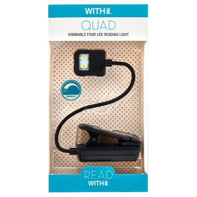 Black Quad LED Clip-On Reading Light with Flexible Neck
