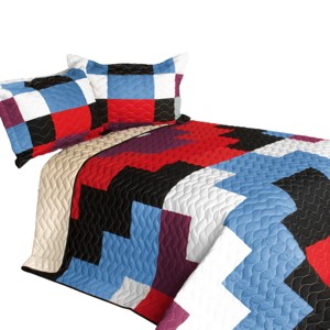 Slickblue Full/Queen Quilt Set, 100% TC Fabric Vermicelli Quilted Patchwork, Reversible, Multi Design & Color, 3pc - 1 of 4