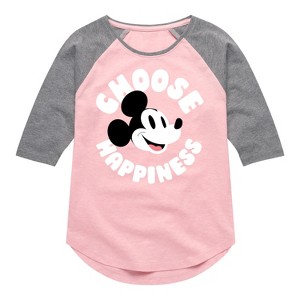 Girls' - Disney - Mickey Choose Happiness Shirt Tail Raglan Graphic T-shirt - 1 of 3