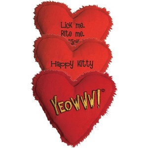 Hearrrt Attack Pack: 3x Yeowww! 100% Organic Catnip Heart Cat Toys, Each with a Different Phrase - 1 of 4